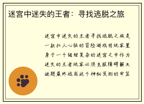 迷宫中迷失的王者：寻找逃脱之旅